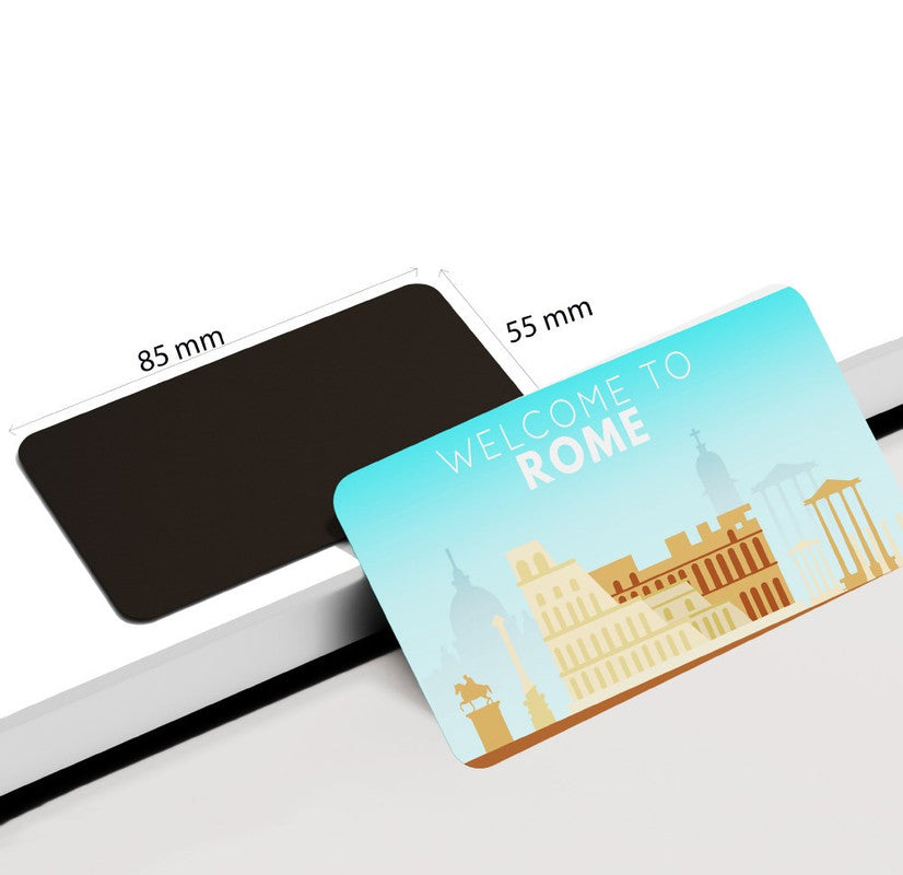 dhcrafts Rectangular Rubber Fridge Magnet / Magnetic Card Multicolor Rome Design Pack of 1 (8.6cm x 5.4cm)